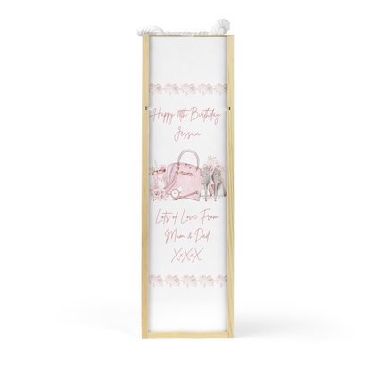 Personalised Wooden Wine Bottle Gift Box - Pink Shoes & Handbag