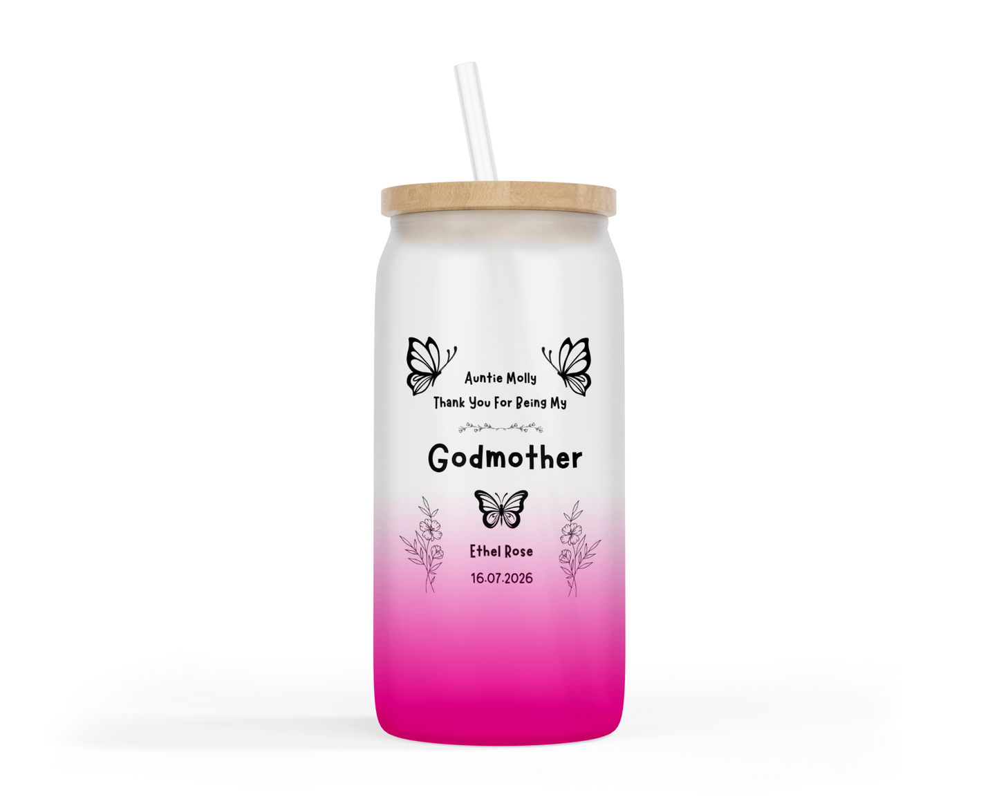 Personalised Ombre Coloured Glass Tumbler - Thank You Godmother