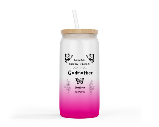 Personalised Ombre Coloured Glass Tumbler - Thank You Godmother