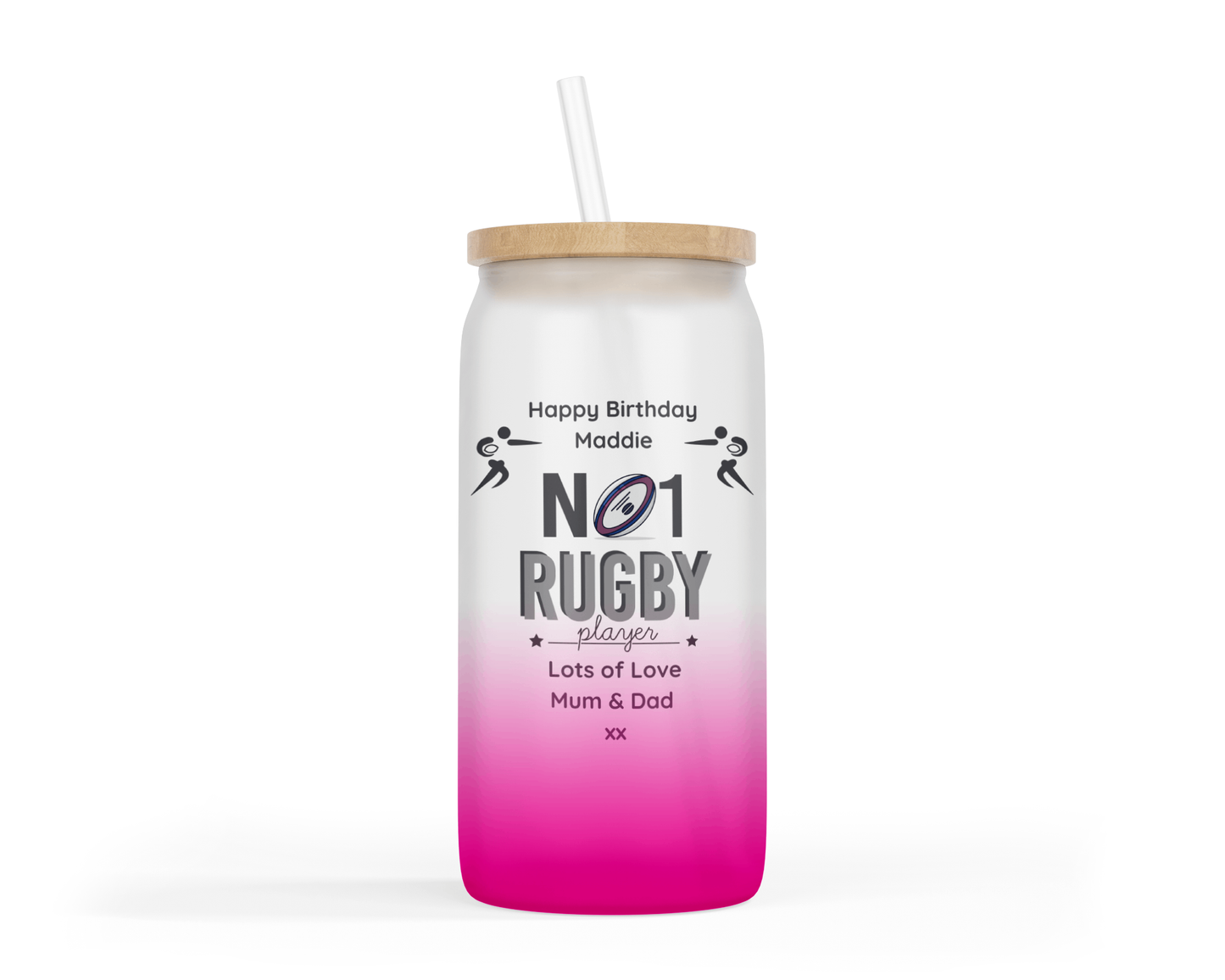 Personalised Ombre Coloured Glass Tumbler - No1 Rugby Player