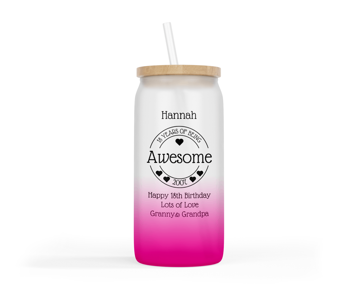 Personalised Ombre Coloured Glass Tumbler - Awesome Hearts Birthday