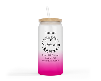 Personalised Ombre Coloured Glass Tumbler - Awesome Hearts Birthday