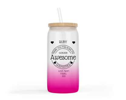 Personalised Ombre Coloured Glass Tumbler - Awesome Godmother