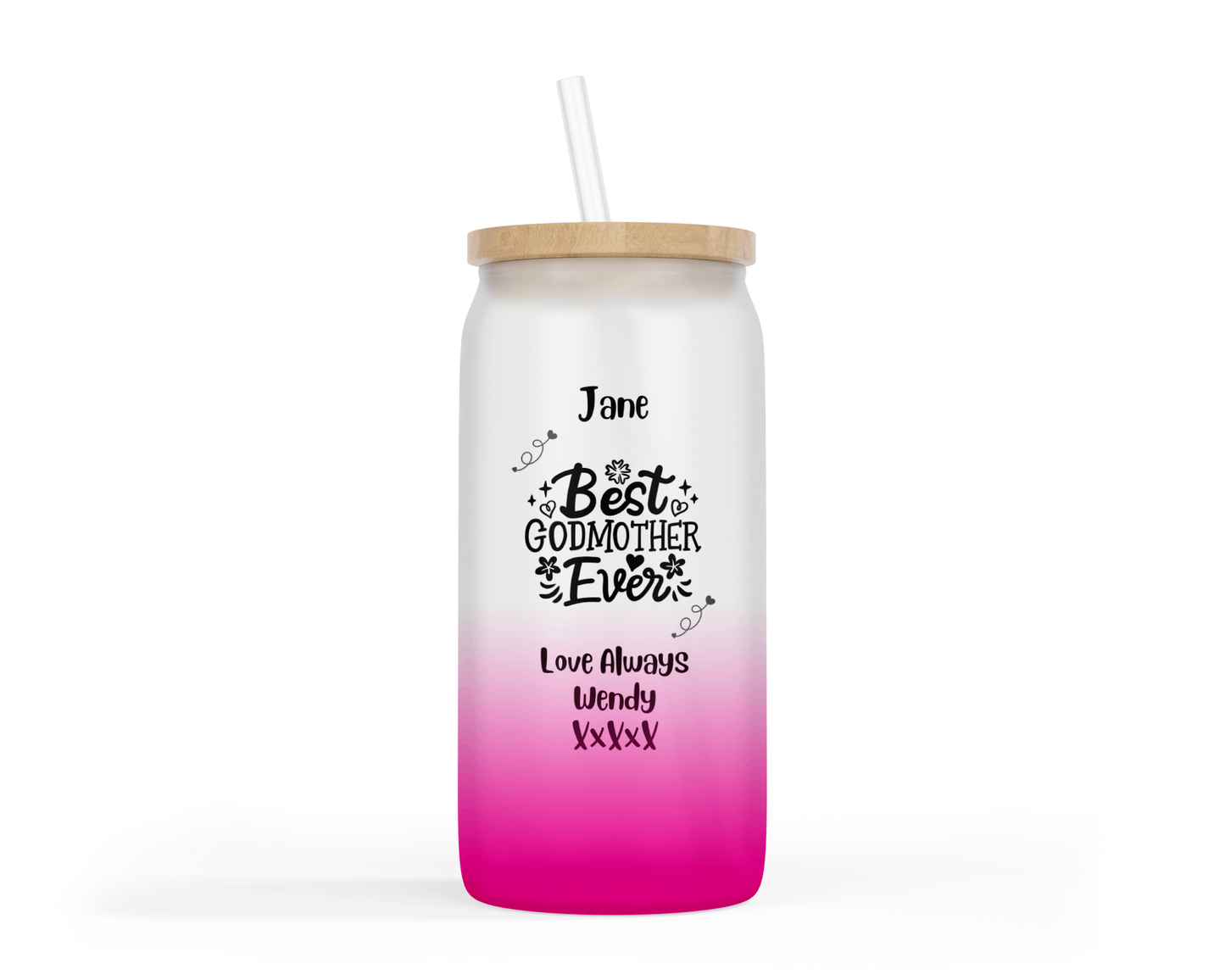 Personalised Ombre Coloured Glass Tumbler - Best Godmother