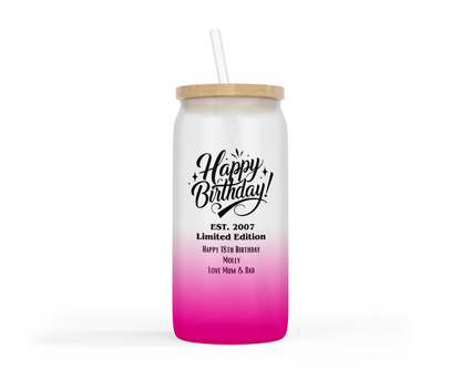 Personalised Ombre Coloured Glass Tumbler - Limited Edition Birthday