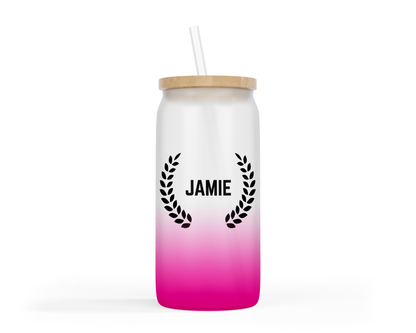 Personalised Ombre Coloured Glass Tumbler - Leaves Name