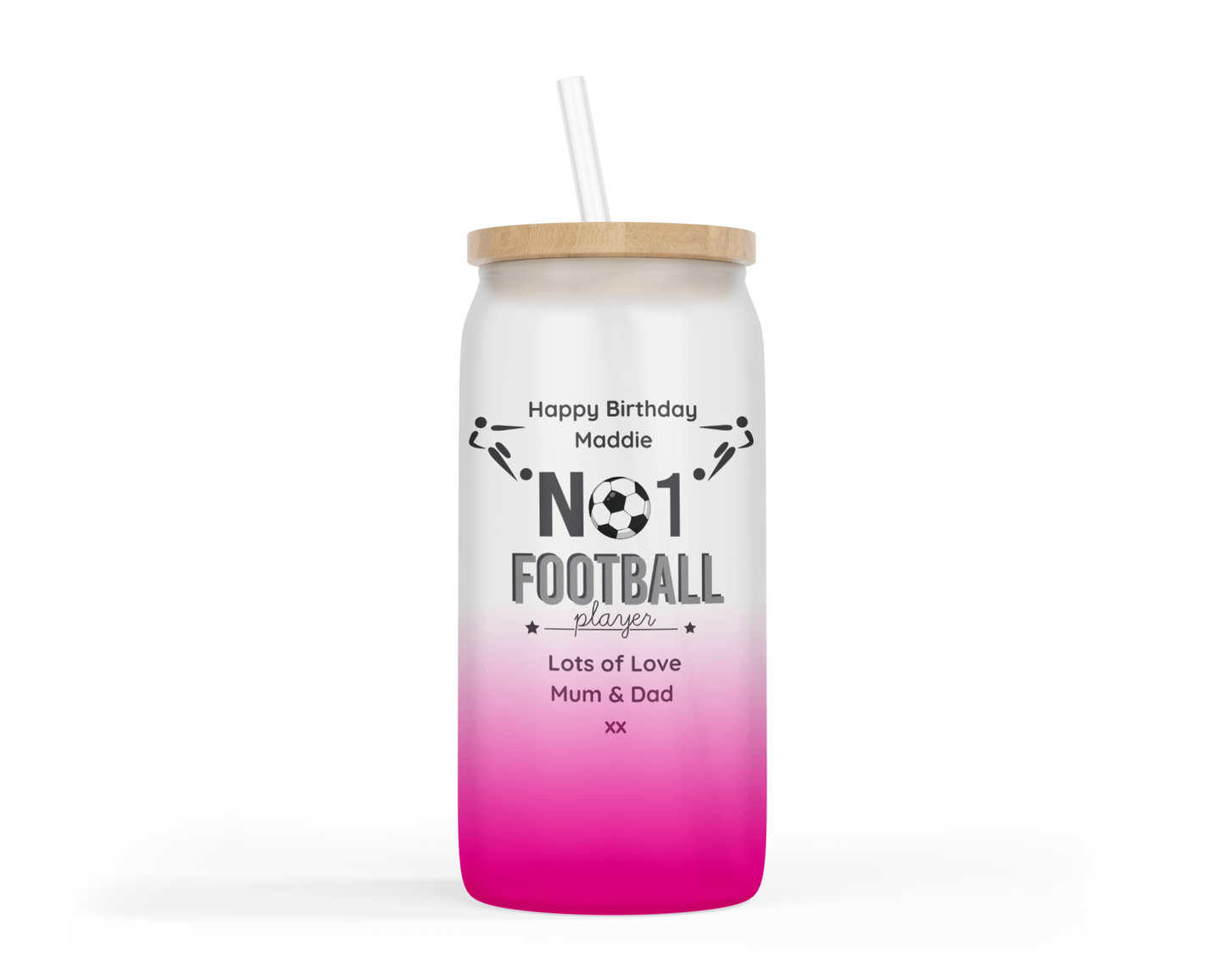 Personalised Ombre Coloured Glass Tumbler - No1 Football Player