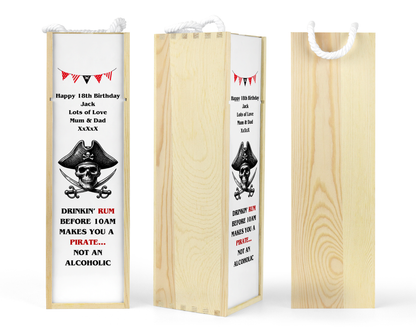 Personalised Wooden Bottle Gift Box - Pirate Rum Design