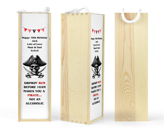 Personalised Wooden Bottle Gift Box - Pirate Rum Design