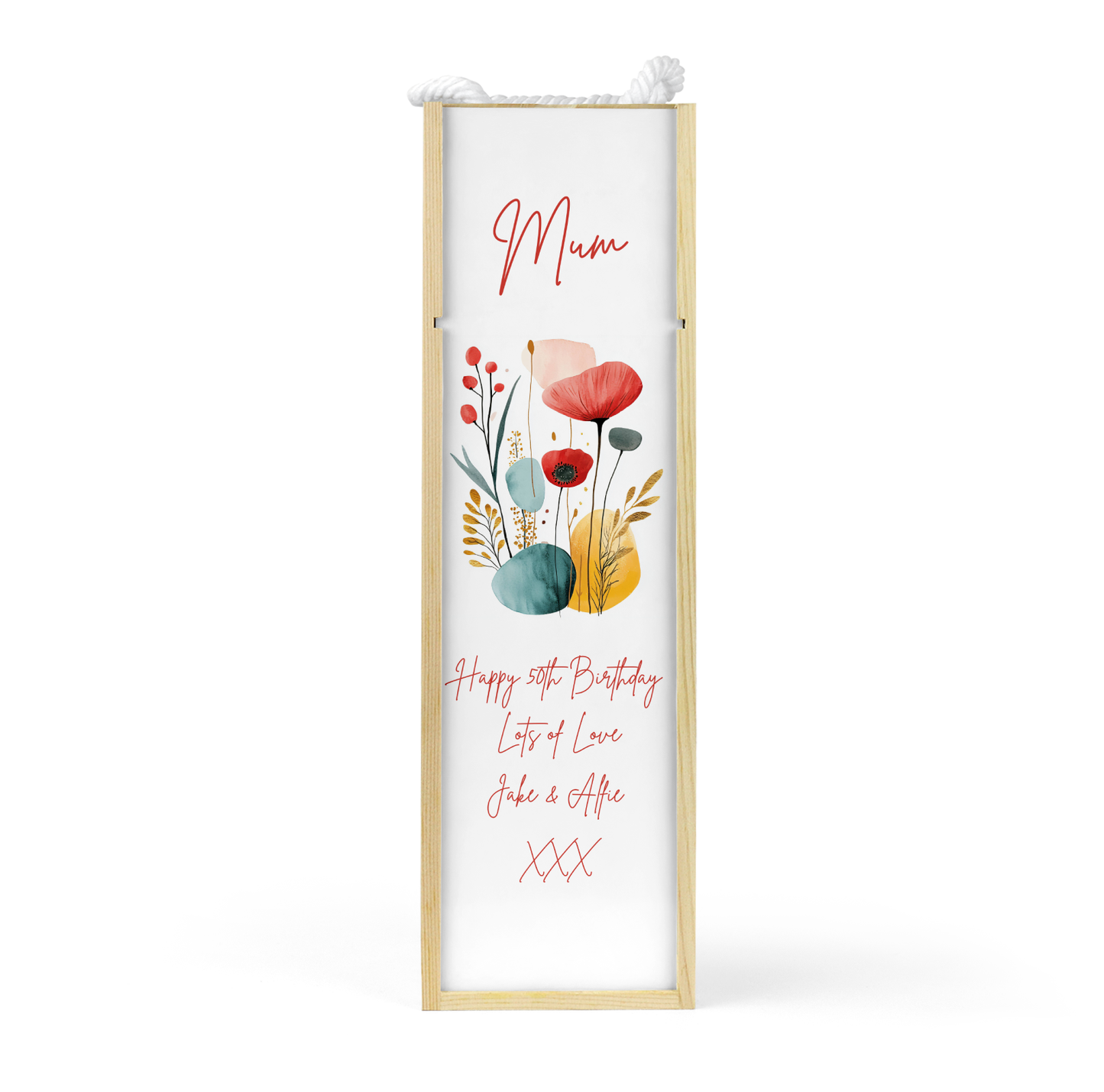 Personalised Wooden Bottle Gift Box - Poppies Floral