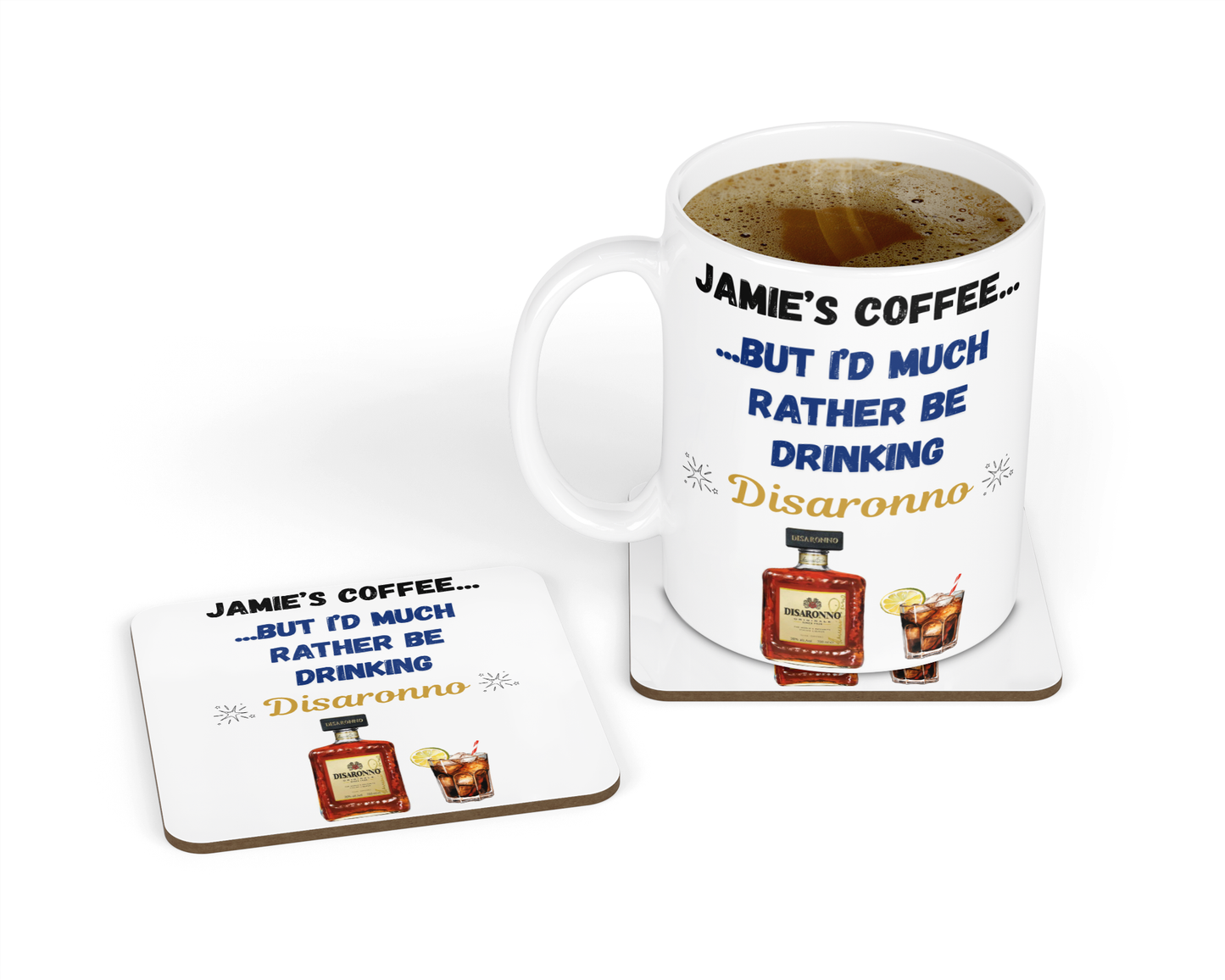 Personalised Mug & Coaster - Rather Be Drinking Disaronno Design