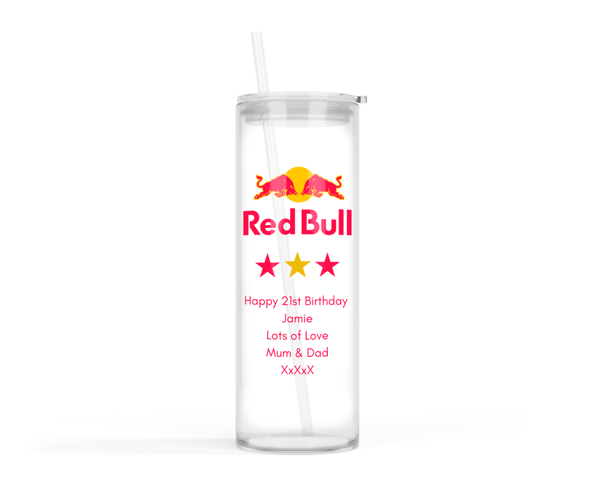 Personalised Tall Glass Tumbler - Red Bull Design