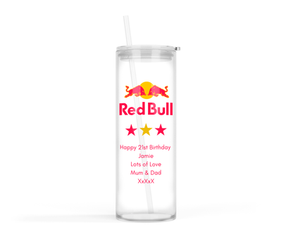 Personalised Tall Glass Tumbler - Red Bull Design