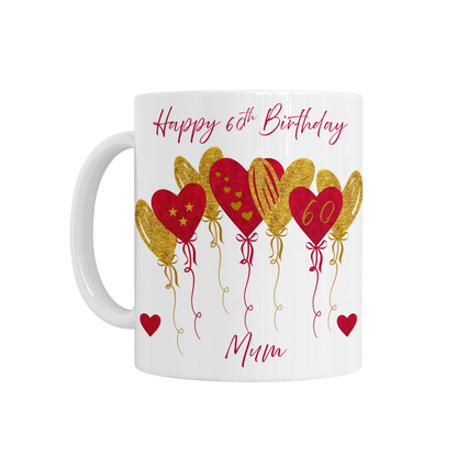 Personalised Ceramic Mug - Red & Gold Heart Balloons