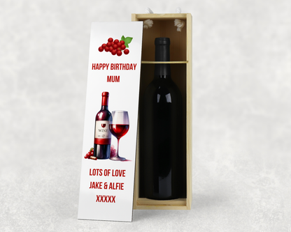 Personalised Wooden Bottle Gift Box - Red Wine Design