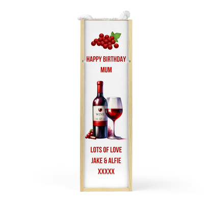 Personalised Wooden Bottle Gift Box - Red Wine Design