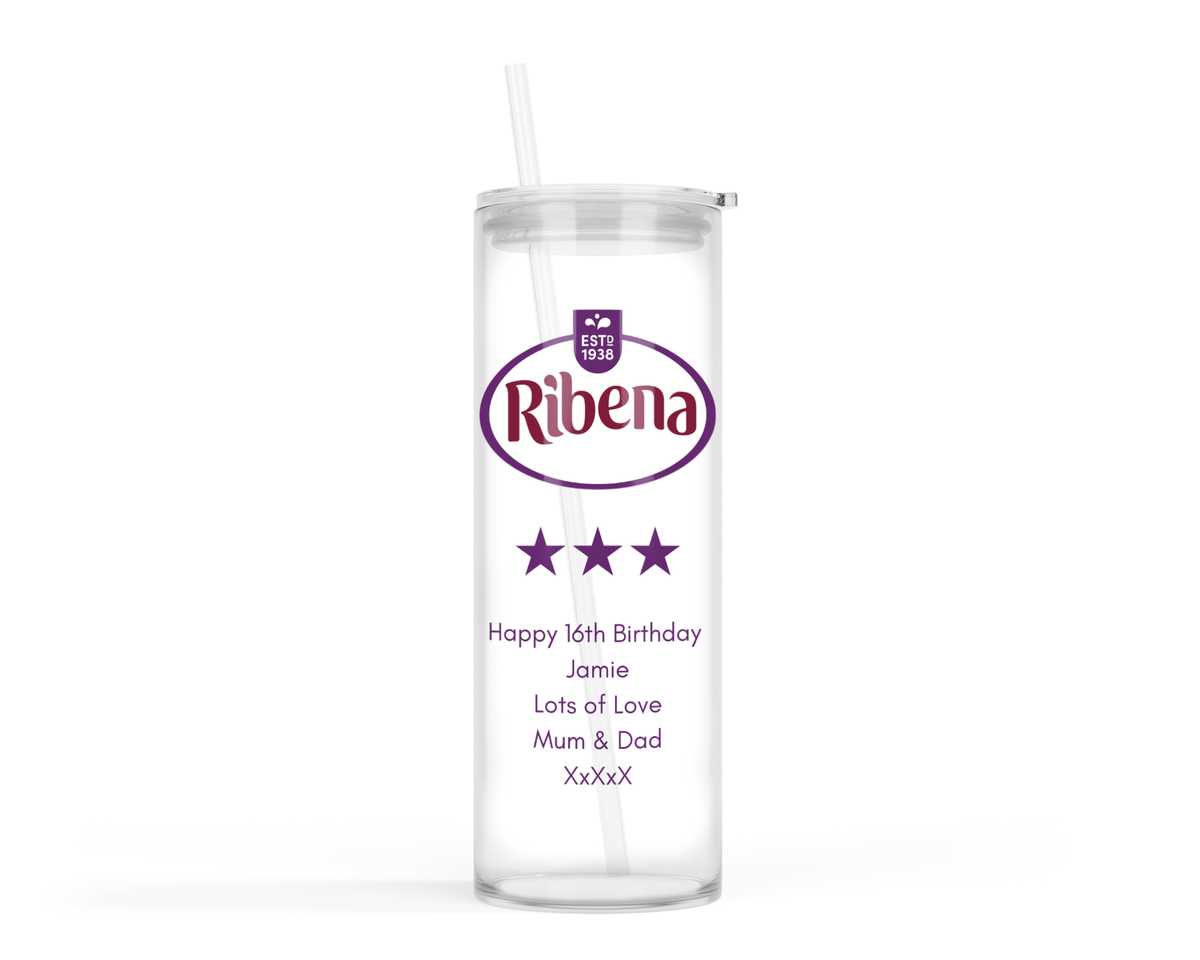 Personalised Tall Glass Tumbler - Ribena Design
