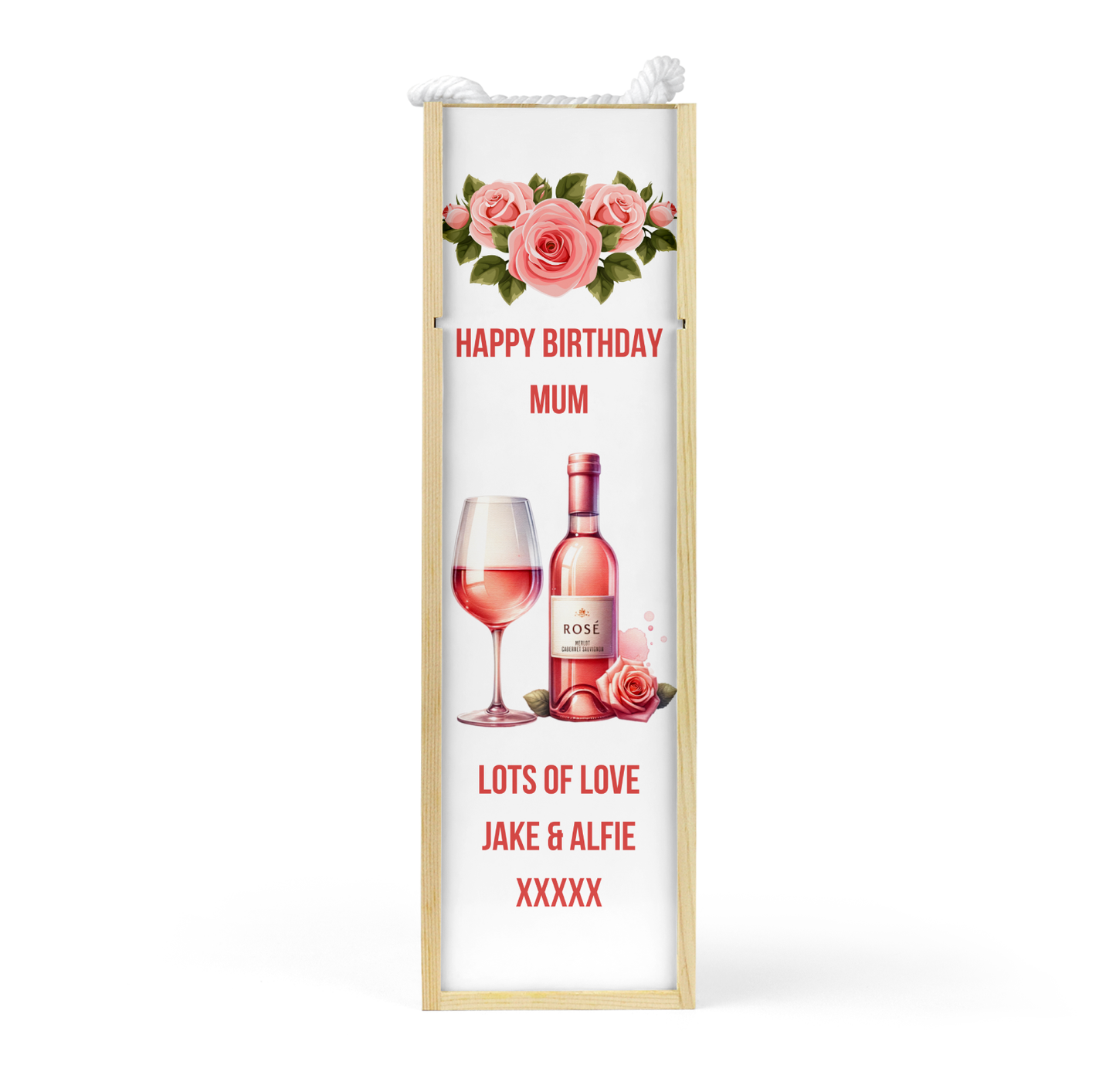 Personalised Wooden Bottle Gift Box - Rose Wine Design