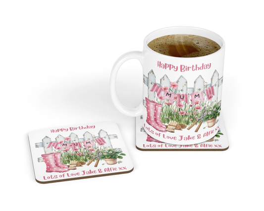 Personalised Mug & Coaster - Mum Wellies