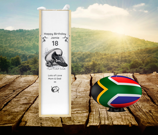 Personalised Wooden Wine Bottle Gift Box - Rugby Design