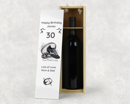 Personalised Wooden Wine Bottle Gift Box - Rugby Design