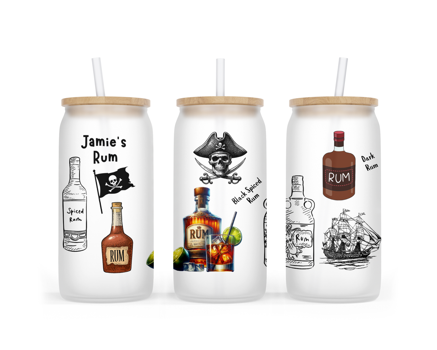 Personalised Frosted Glass Tumbler - Rum Design