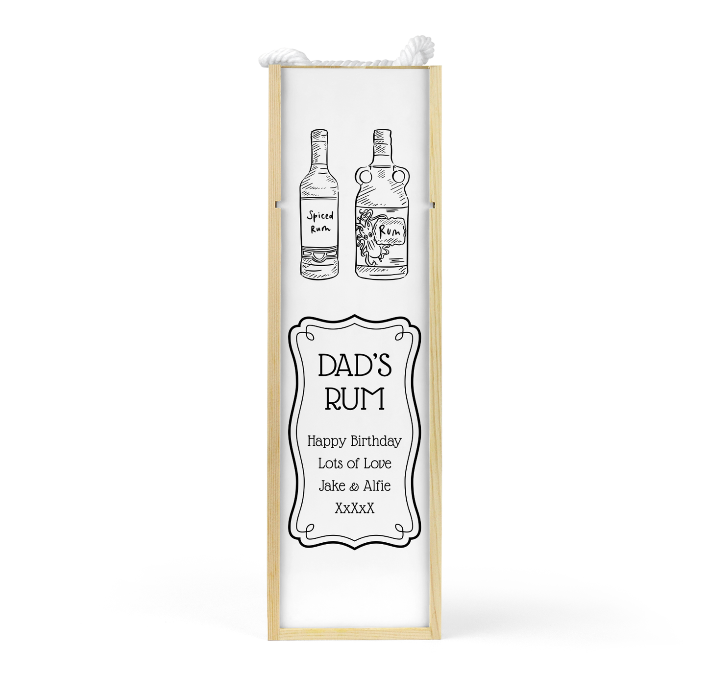 Personalised Wooden Bottle Gift Box - Black & White Rum Design