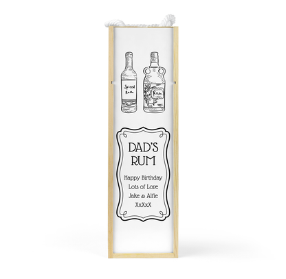 Personalised Wooden Bottle Gift Box - Black & White Rum Design