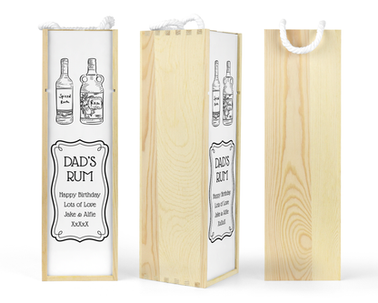 Personalised Wooden Bottle Gift Box - Black & White Rum Design