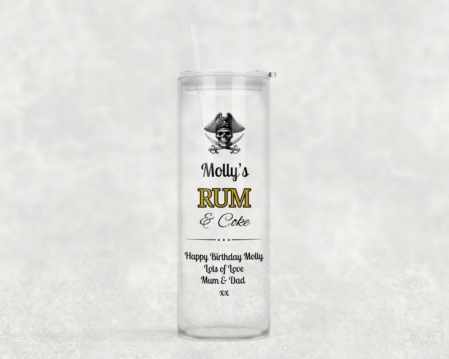 Personalised Tall Glass Tumbler - Rum & Coke Design