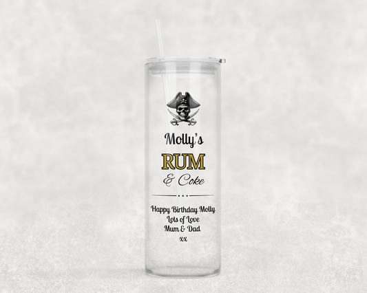 Personalised Tall Glass Tumbler - Rum & Coke Design