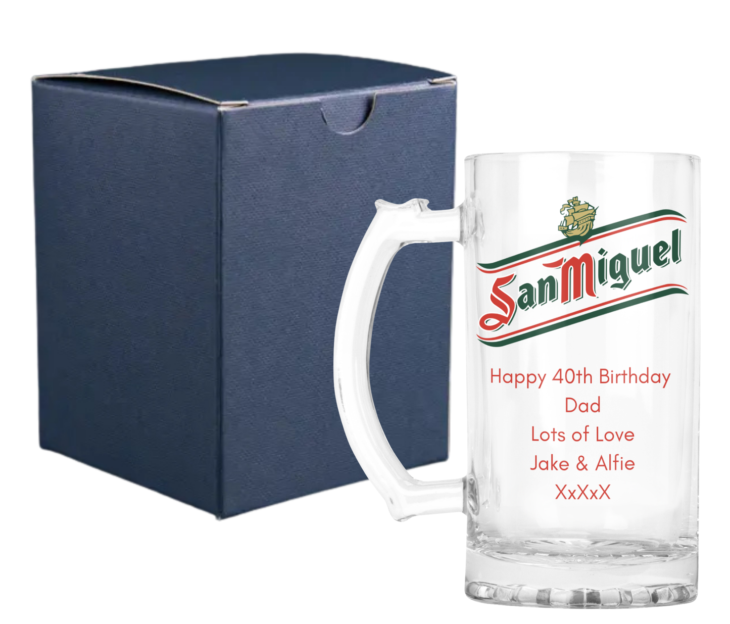Personalised Glass Beer Tankard Mug - San Miguel Lager Design