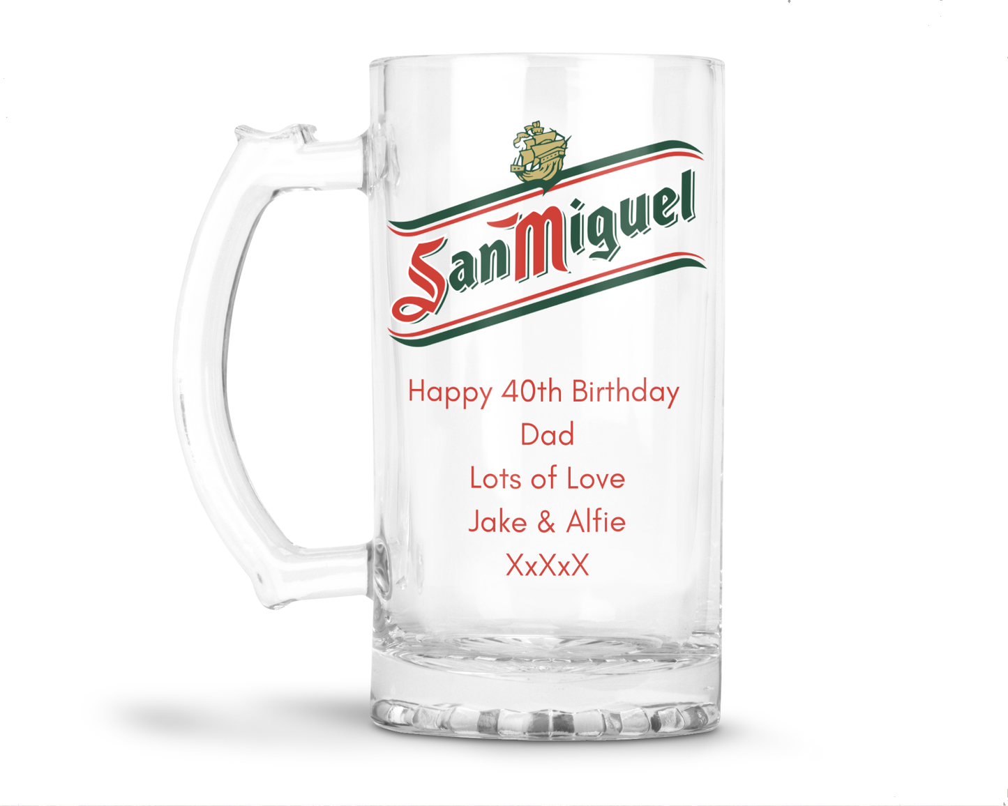 Personalised Glass Beer Tankard Mug - San Miguel Lager Design