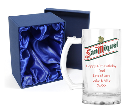 Personalised Glass Beer Tankard Mug - San Miguel Lager Design