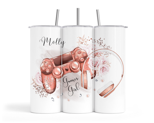 Personalised Insulated Tumbler Travel Sports Bottle - Gamer Girl