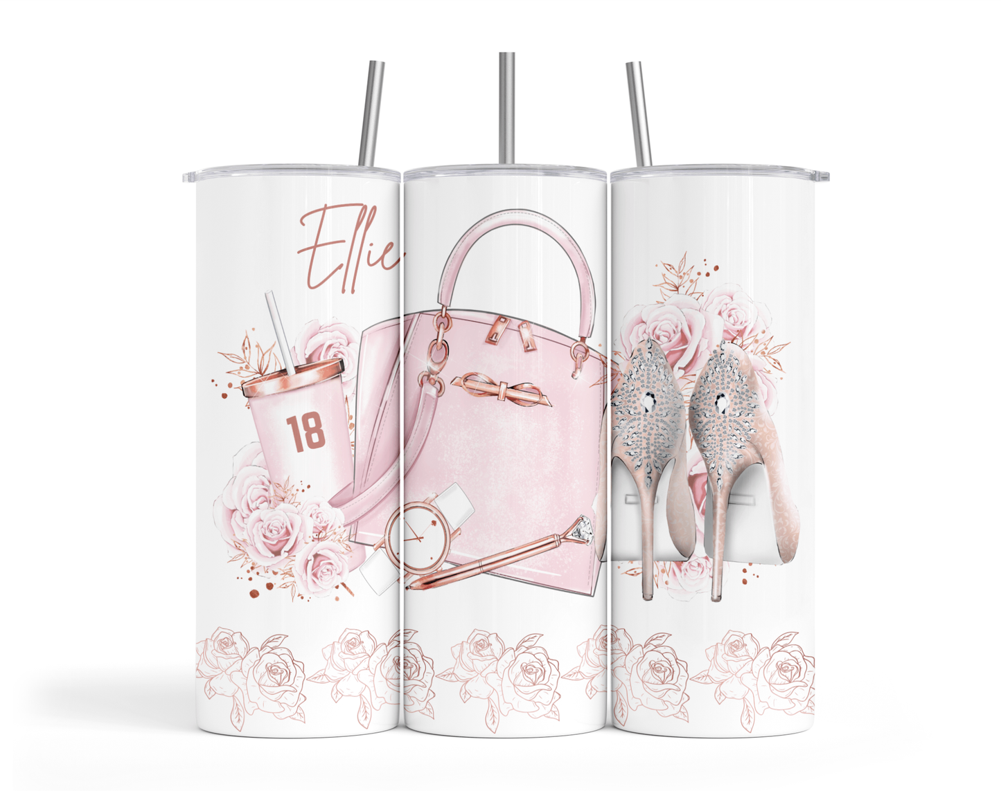 Personalised Insulated Tumbler Travel Bottle - Pink Shoes & Handbag