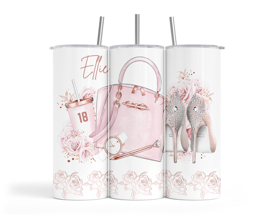 Personalised Insulated Tumbler Travel Bottle - Pink Shoes & Handbag