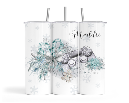 Personalised Insulated Tumbler Travel Sports Bottle - Christmas Gaming Green
