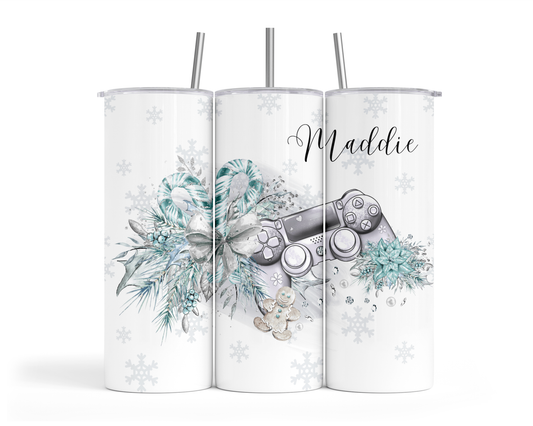 Personalised Insulated Tumbler Travel Sports Bottle - Christmas Gaming Green