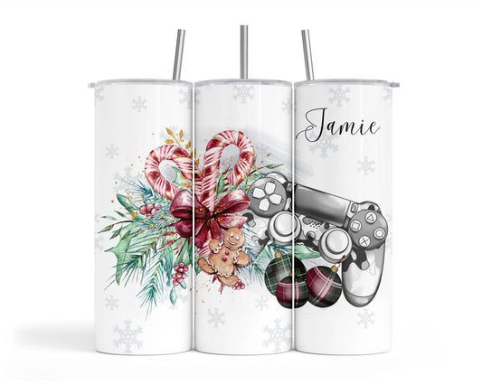 Personalised Insulated Tumbler Travel Sports Bottle - Christmas Gaming Red