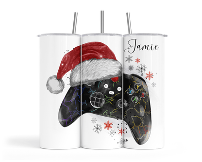 Personalised Insulated Tumbler Travel Sports Bottle - Christmas Gaming Santa Hat