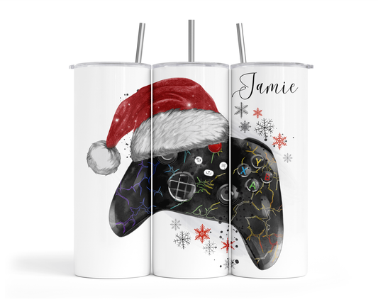 Personalised Insulated Tumbler Travel Sports Bottle - Christmas Gaming Santa Hat