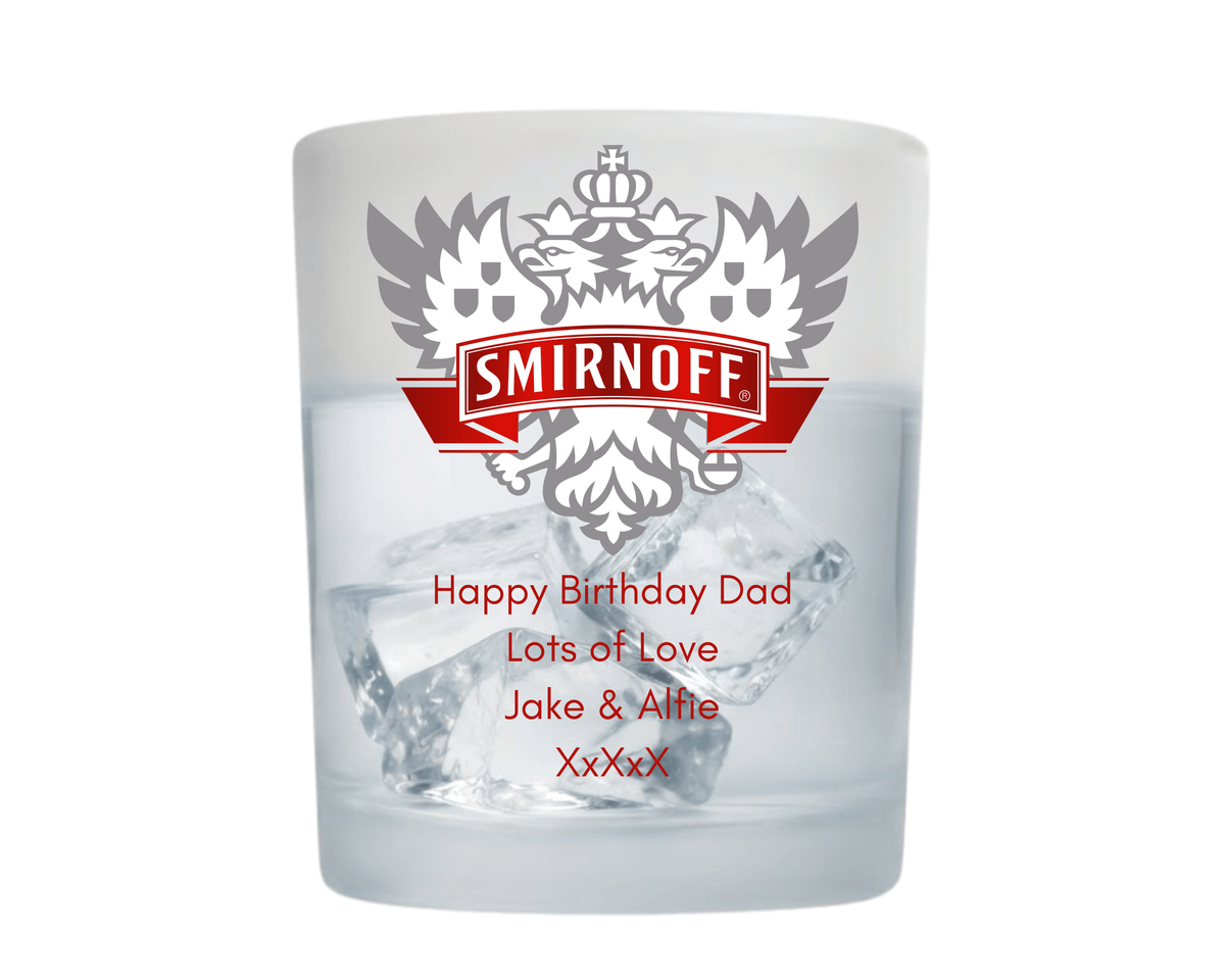 Personalised Frosted Glass Tumbler - Smirnoff Vodka Design