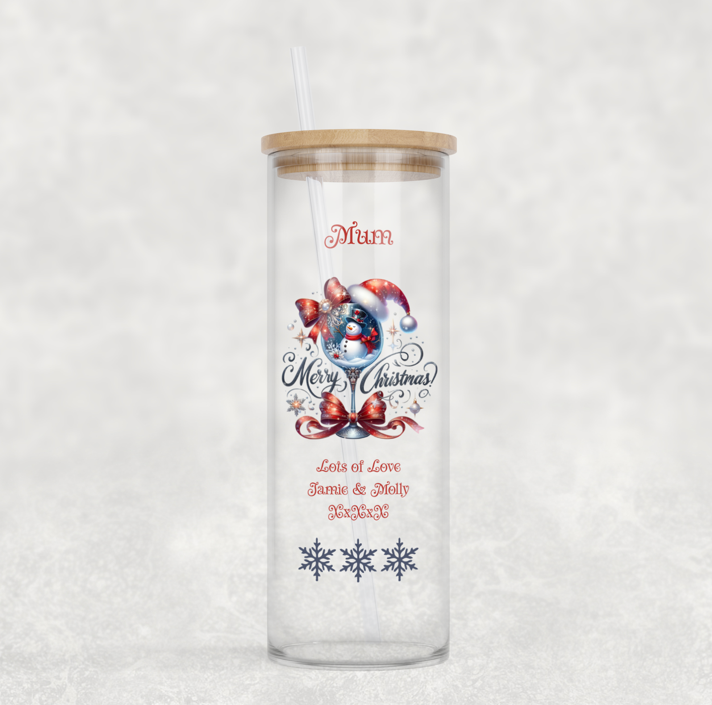 Personalised Tall Glass Tumbler - Snowman Christmas Design