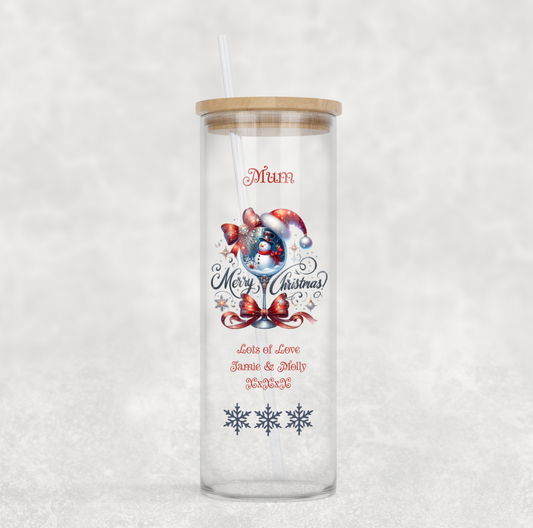 Personalised Tall Glass Tumbler - Snowman Christmas Design