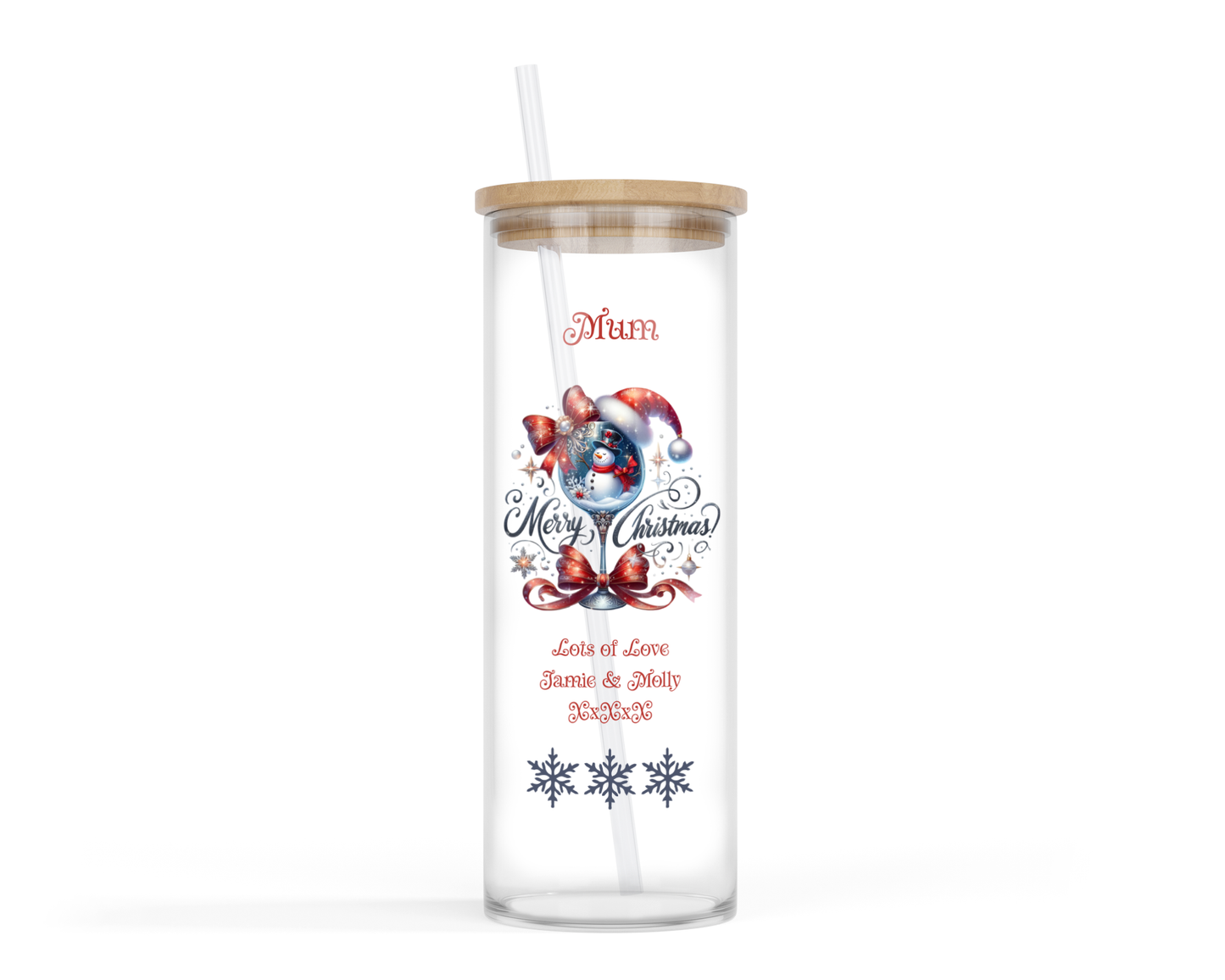 Personalised Tall Glass Tumbler - Snowman Christmas Design