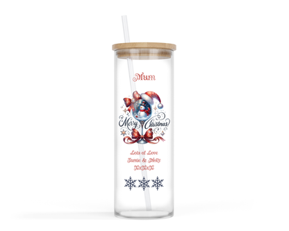 Personalised Tall Glass Tumbler - Snowman Christmas Design