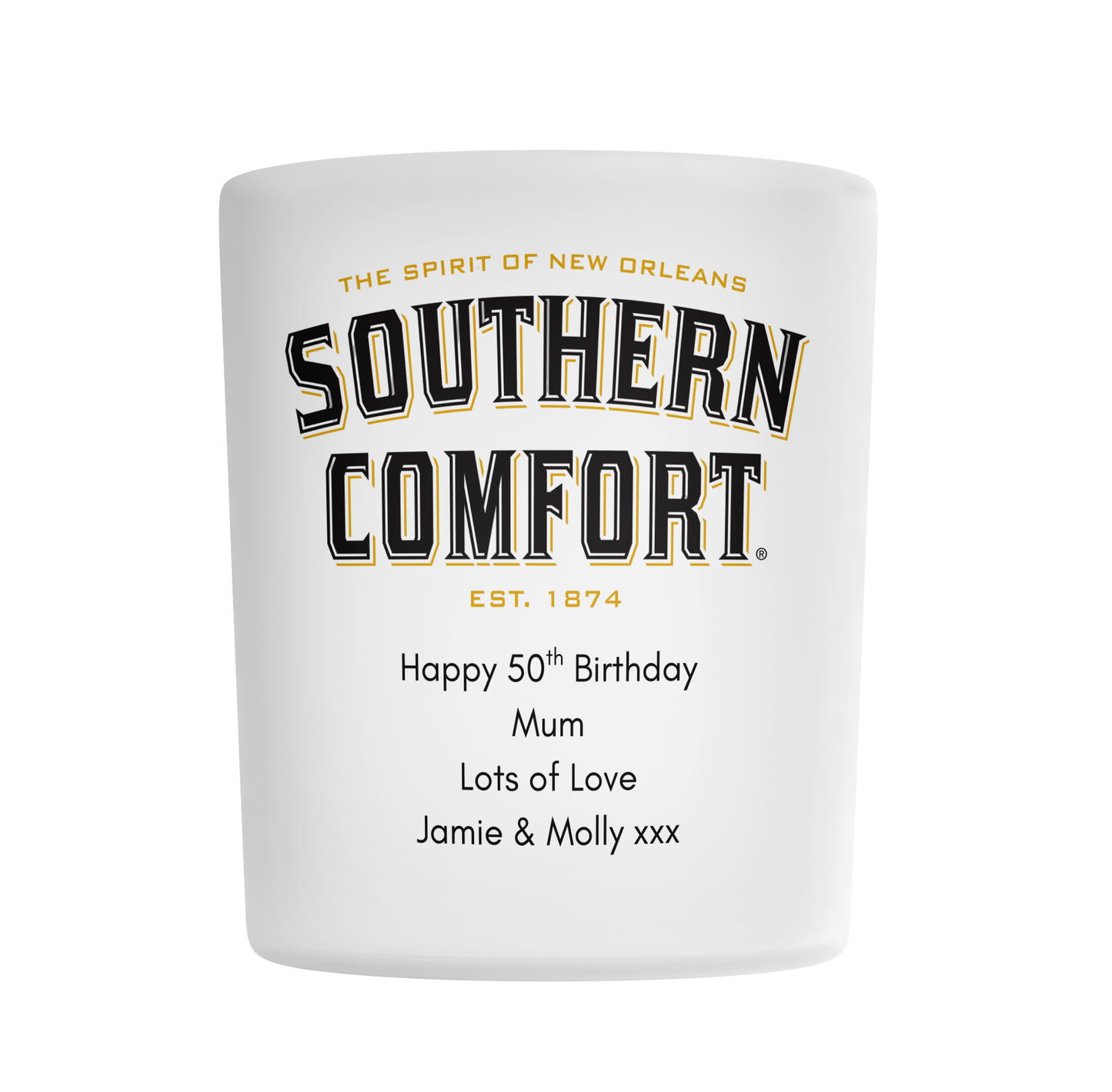 Personalised Frosted Glass Tumbler - Southern Comfort Design