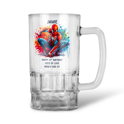 Personalised Spiderman Pint Glass Beer Tankard