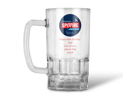 Personalised 20oz Pint Clear Glass Beer Tankard Mug - Spitfire Amber Ale Design